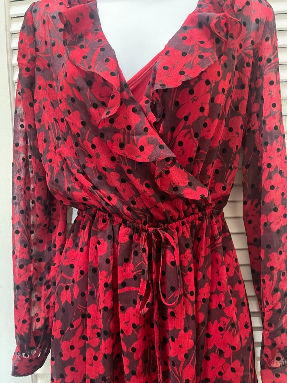 Tommy Hilfiger Red Floral Flocked Dot Wrap Midi Dress NWT Size 2 - Picture 2 of 10